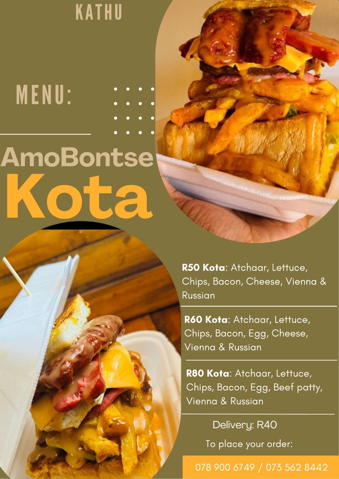 AmoBontse Kota Menu Board